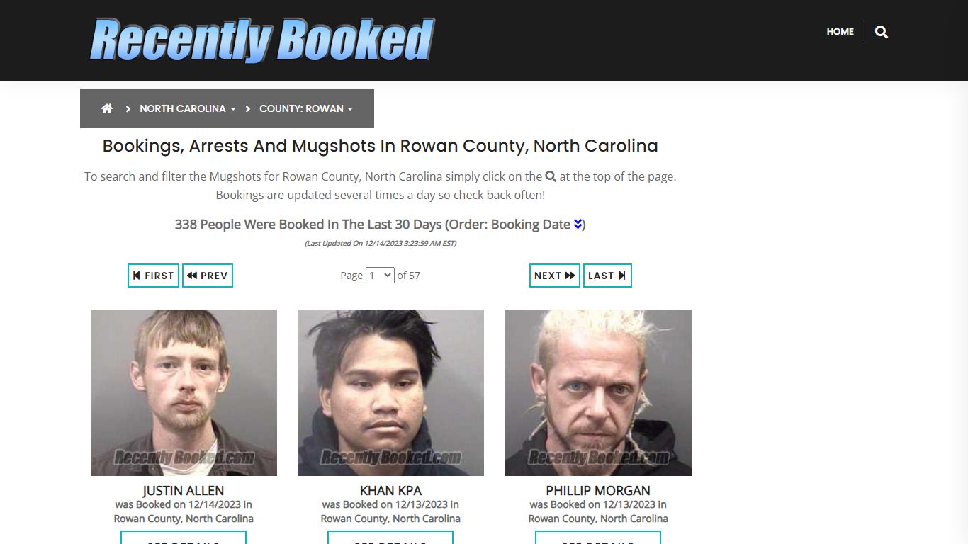 Bookings, Arrests and Mugshots in Rowan County, North Carolina