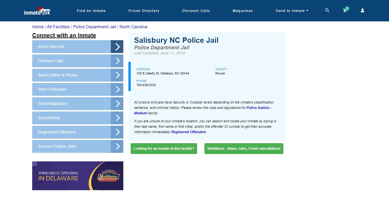 Salisbury NC Police Jail & Inmate Search - Salisbury, NC